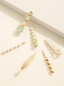 6 cái Faux Pearl & Chain Decor Hair Clip - Nhiều màu - Xem 3