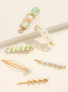 6 cái Faux Pearl & Chain Decor Hair Clip - Nhiều màu - Xem 4