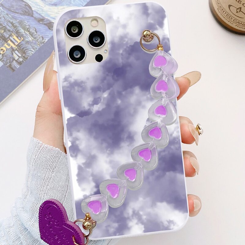 

Ombre Phone Case With Heart Chain Hand Strap, Multicolor