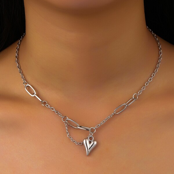 

Heart Charm Necklace, Silver