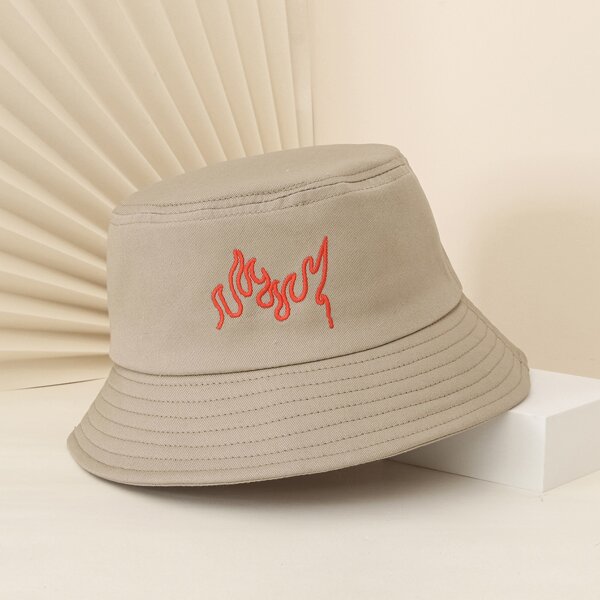 

Men Flame Embroidered Bucket Hat, Khaki