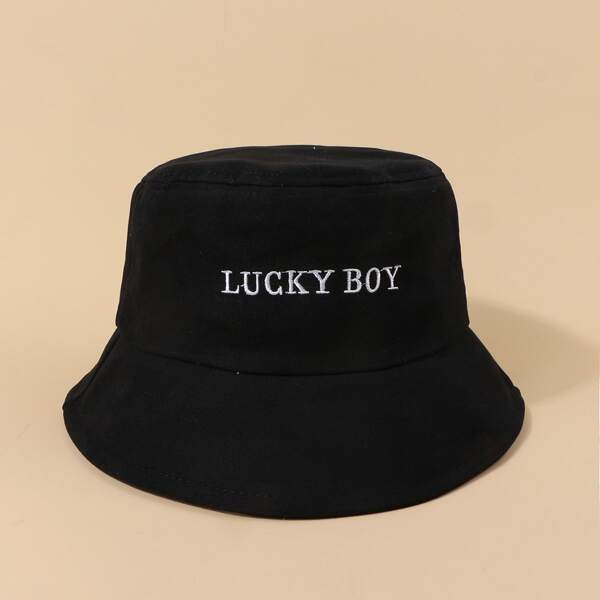 

Men Letter Embroidered Bucket Hat, Black