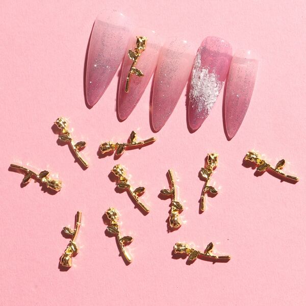 

10pcs Flower Shaped Nail Art Decoration, Gold
