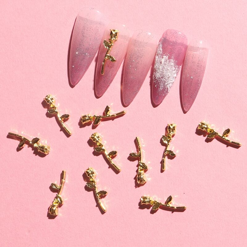 

10pcs Flower Shaped Nail Art Decoration, Gold