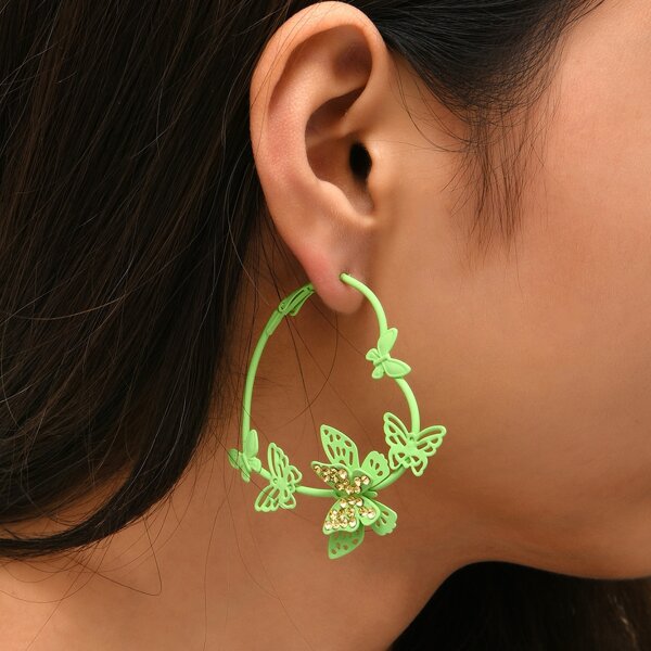 

Butterfly Decor Hoop Earrings, Green