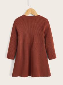 Niñas Vestido de punto unicolor tejido de canalé - Óxido marrón - Ver 2
