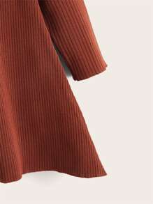 Niñas Vestido de punto unicolor tejido de canalé - Óxido marrón - Ver 3