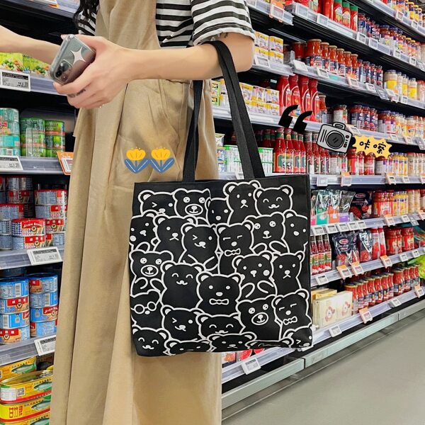 

Cartoon Graphic Tote Bag, Black