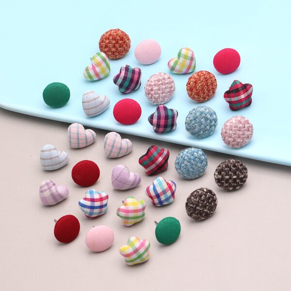

16pairs Heart & Star Stud Earrings, Multicolor