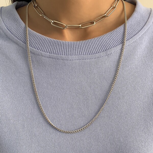 

Minimalist Layered Necklace, Silver