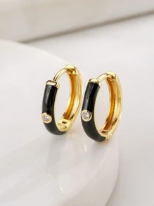 Vòng khuyên tai Khối Zirconia  Chi tiết - màu đen - Xem 1