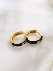 Vòng khuyên tai Khối Zirconia  Chi tiết - màu đen - Xem 2