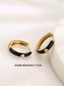 Vòng khuyên tai Khối Zirconia  Chi tiết - màu đen - Xem 3