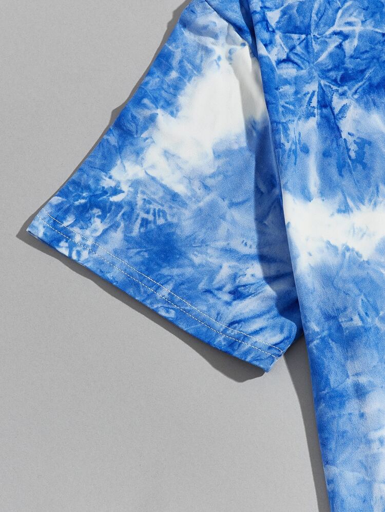 ROMWE MEN Guys Tie Dye Cartoon Graphic Tee - Blue and White - View 3