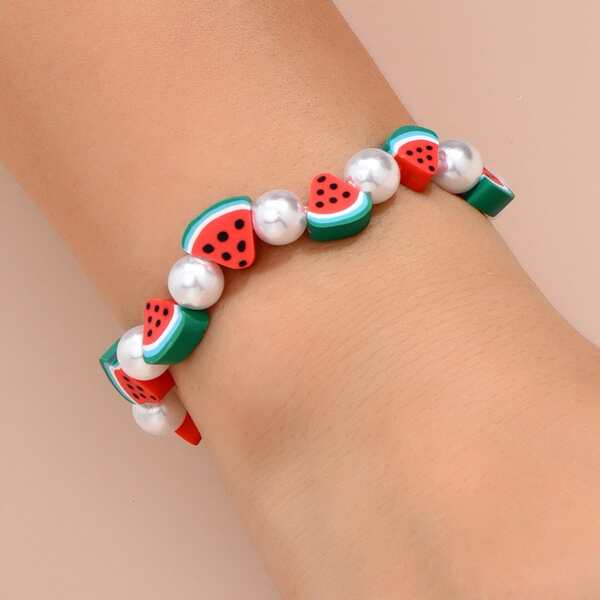 

Watermelon Detail Beaded Bracelet, Red