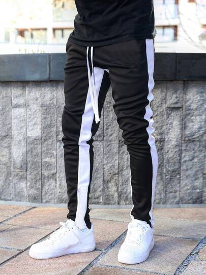 Manfinity Homme Pantalones de chándal con cordón y panel de contraste para hombres