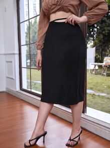 Celure Plus Cut Out Split Thigh Skirt - Black - View 4