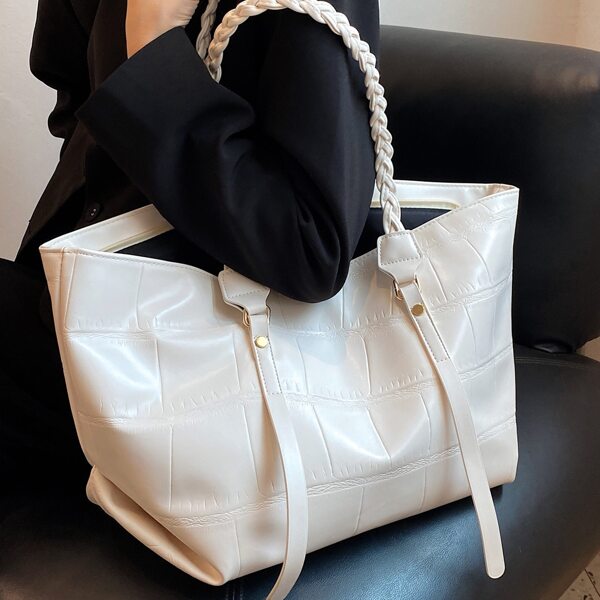 

Croc Embossed Tote Bag, White