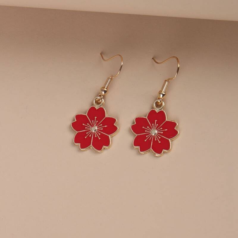 

Flower Drop Earrings, Red