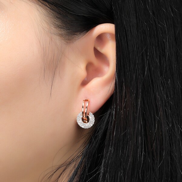 

Gold Plated Zircon Round Drop Earrings, Rose gold