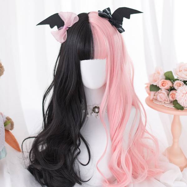 

Two Tone Long Curly Synthetic Wig With Bangs, Multicolor