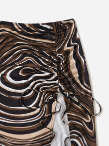 SHEIN EZwear Plus Allover Print Drawstring Front Split Thigh Skirt - Multicolor - View 4