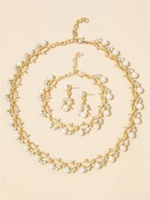 Set De Joyas De Imitación De Perla Decorativas De 4 Piezas - Amarillo Oro - Ver 1