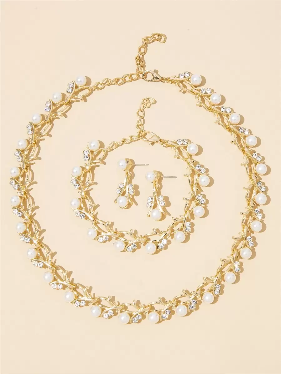 Set De Joyas De Imitación De Perla Decorativas De 4 Piezas - Amarillo Oro - Ver 1