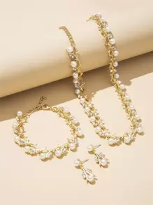 Set De Joyas De Imitación De Perla Decorativas De 4 Piezas - Amarillo Oro - Ver 2