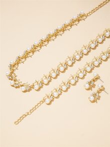 Set De Joyas De Imitación De Perla Decorativas De 4 Piezas - Amarillo Oro - Ver 3