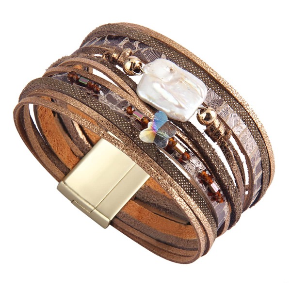 

Faux Pearl Decor Layered Bracelet, Brown