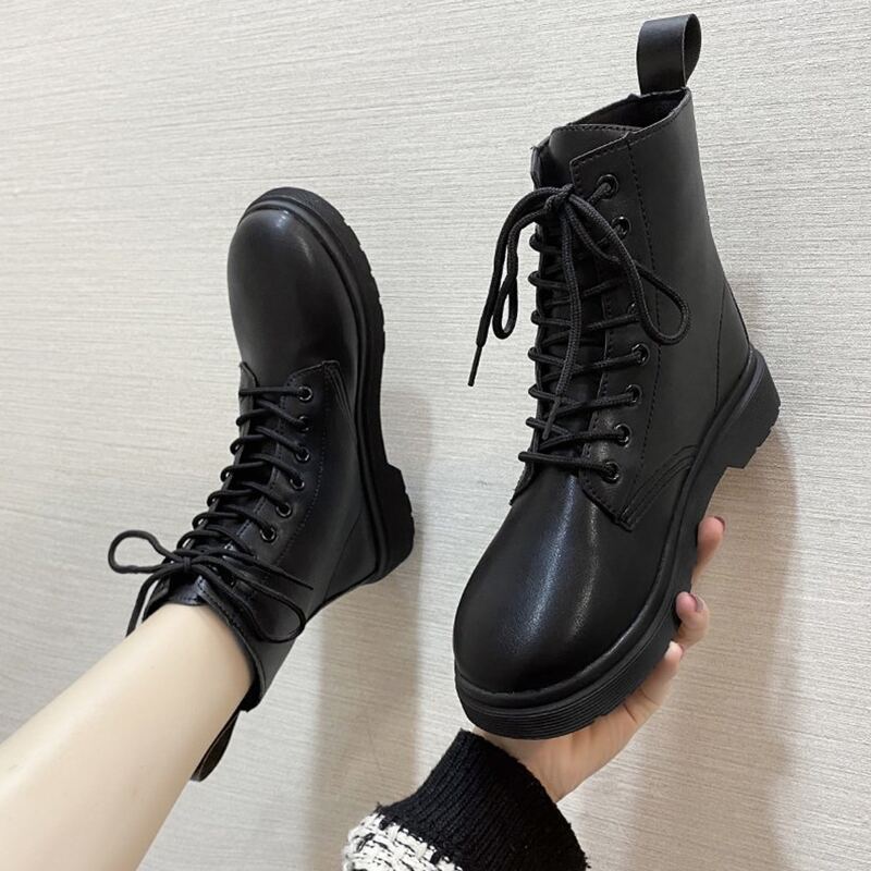

Minimalist Lace-up Front Combat Boots, Black