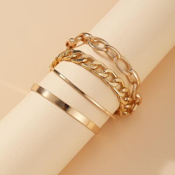

4pcs Simple Bracelet, Gold