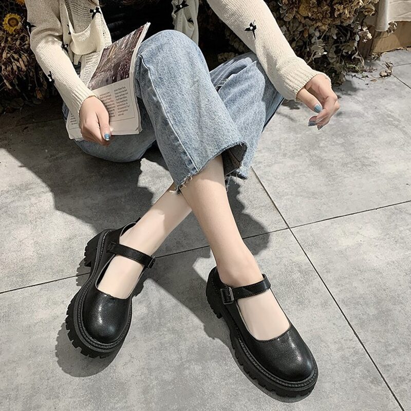 

Minimalist Mary Jane Wedge Shoes, Black
