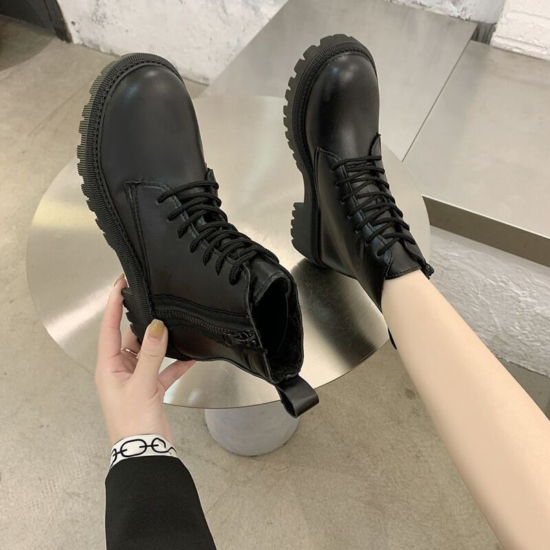 

Minimalist Lace-up Front Combat Boots, Black
