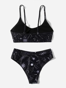 Swim EVENT Galaxy Print High Waisted Bikini For Summer Beach Vacation - Black - View 2