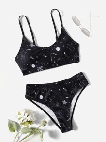 Swim EVENT Galaxy Print High Waisted Bikini For Summer Beach Vacation - Black - View 5