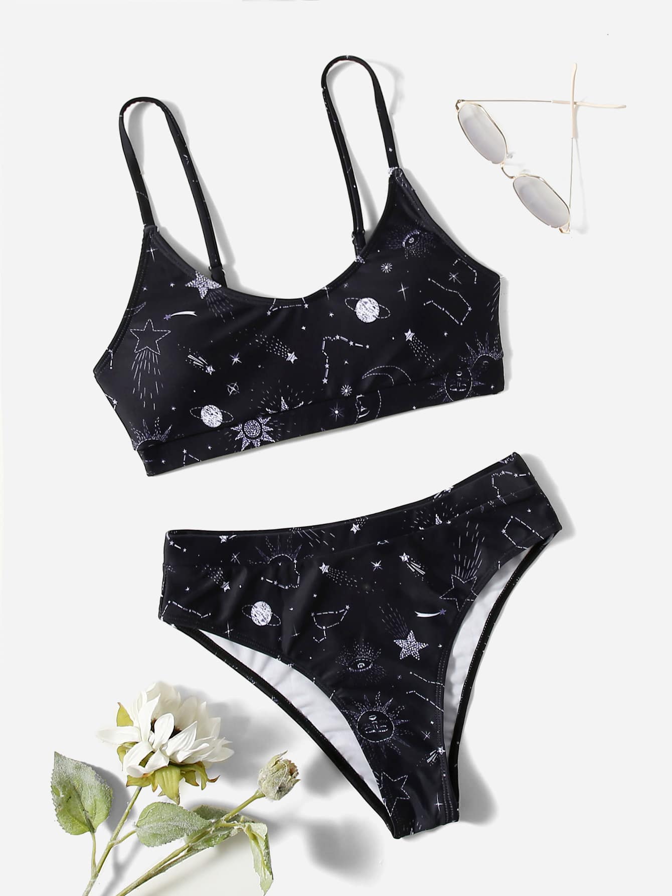 Swim EVENT Galaxy Print High Waisted Bikini For Summer Beach Vacation - Black - View 5