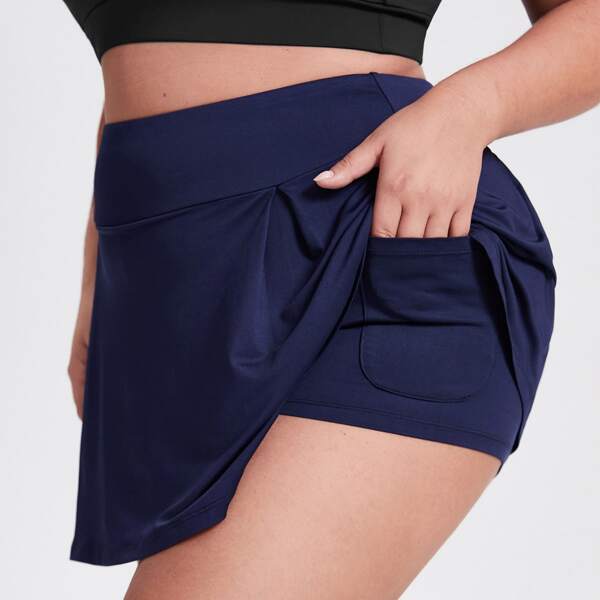 

Plus Solid Sports Skorts With Pocket, Navy blue