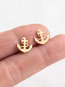 Anchor Design Earrings - Yellow Gold - View 2