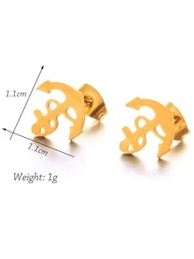 Anchor Design Earrings - Yellow Gold - View 3