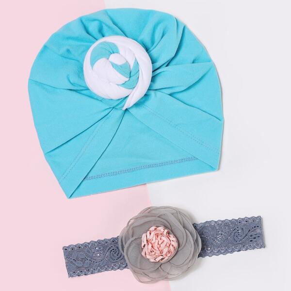 

Baby Two Tone Head Wrap & Flower Decor Hair Band, Multicolor
