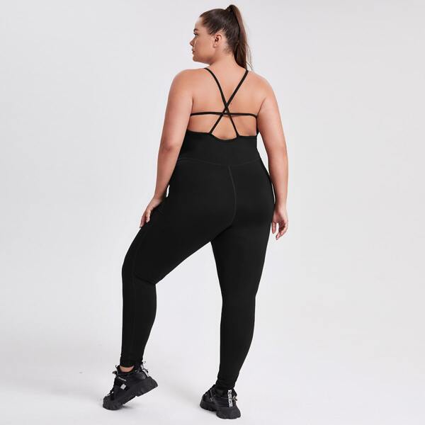 

Plus Criss Cross Backless Cami Sports Jumpsuit, Black