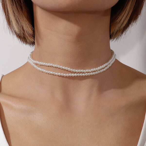 

Faux Pearl Beaded Necklace, White