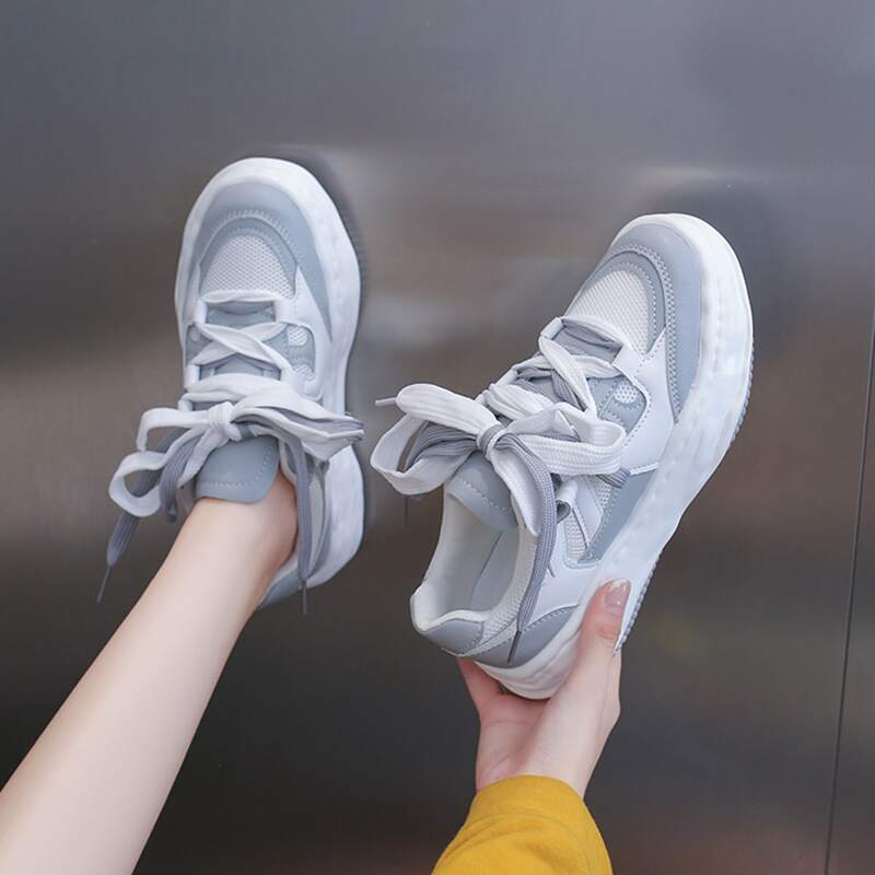 

Two Tone Lace-up Front Sneakers, White