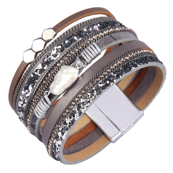 

Rhinestone Detail Layered Bracelet, Grey