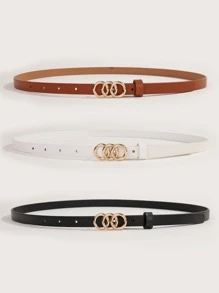 Cinturón delgado con hebilla redonda de metal para mujer de 3 piezas para la vida diaria - Multicolor - Ver 2