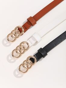 Cinturón delgado con hebilla redonda de metal para mujer de 3 piezas para la vida diaria - Multicolor - Ver 4