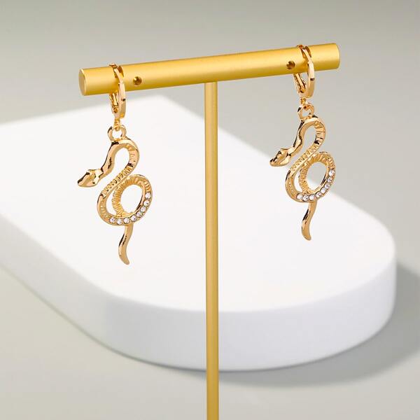 

Snake Design Drop Earrings, Gold
