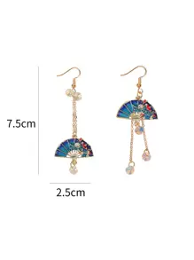 Fan Decor Drop Earrings - Blue - View 3